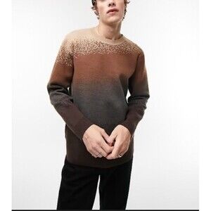 Topman Men’s Sz S knitted ombré Brown Gray Tan sweater in brown crewneck jumper